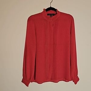 Jasmine & Juliana Red Long Sleeves  Button-down Polka-dot  Top SizeS